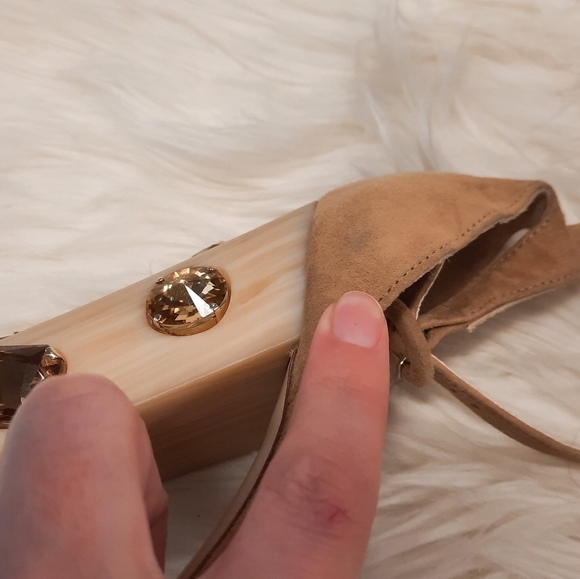 Roberto Festa Tan Bejeweled Suede Heel Sandals 40 - Picture 8 of 8